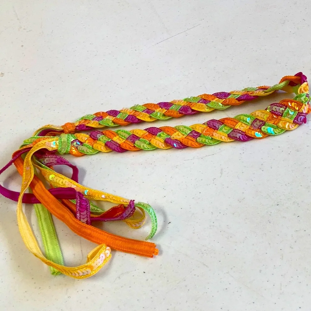 Girls colorful braided sequin belt